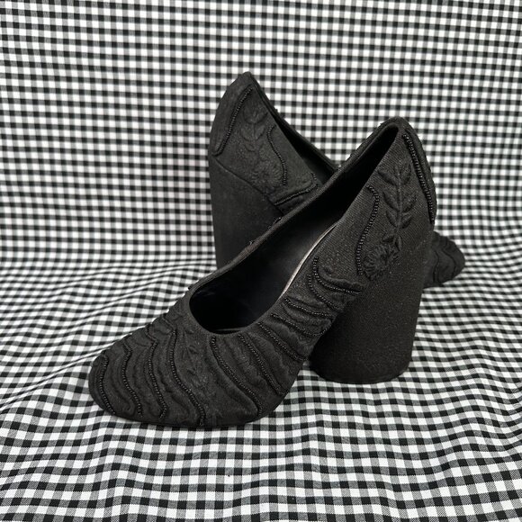 Tory Burch Beaded Black Chunky Avant Garde Pump Heel Women's Size 8.5 - Picture 1 of 7